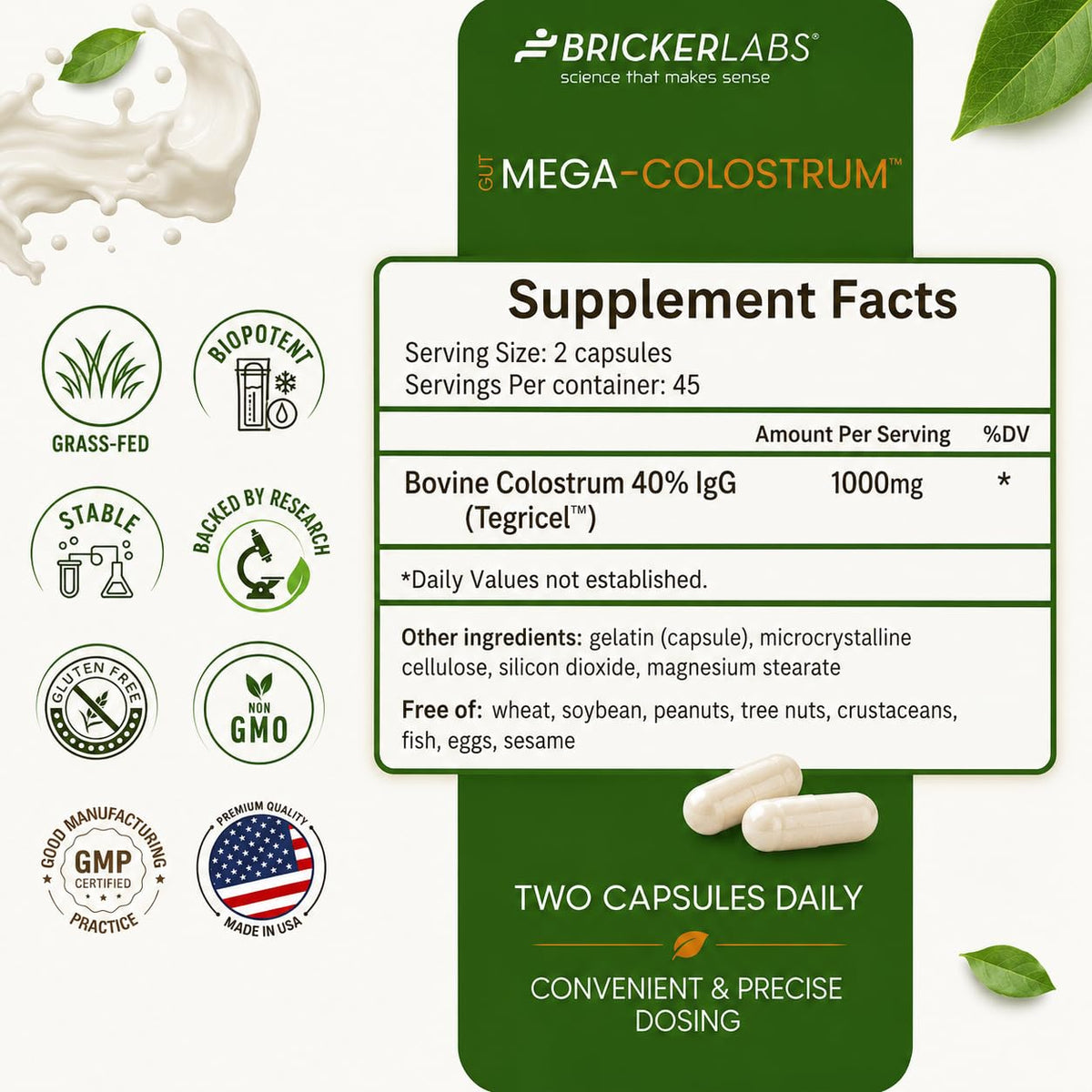 Bricker Labs Mega-Colostrum Capsules 1000 mg ingredients list