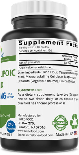 Brieofood Acide Alpha-Lipoïque étiquette et informations nutritionnelles