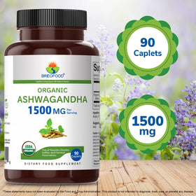 Brieofood Ashwagandha Bio 1500mg comprimés avec verre d'eau