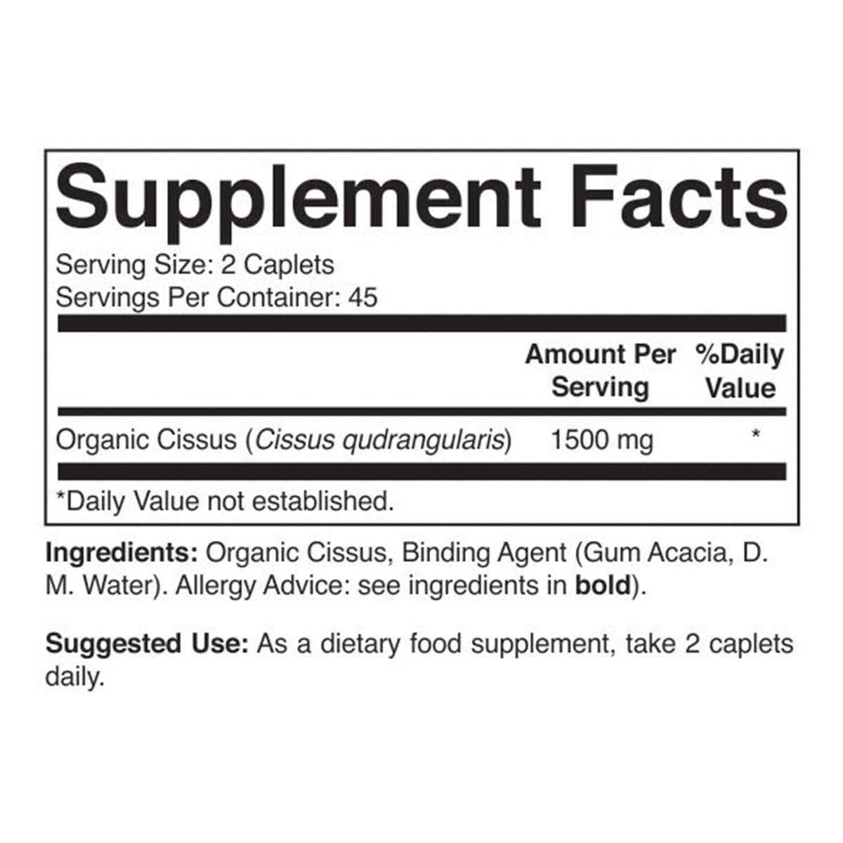 Brieofood Cissus Quadrangularis 1500mg étiquette avec ingrédients