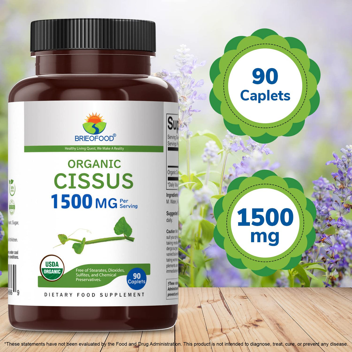 Brieofood Cissus Quadrangularis sur une table en bois