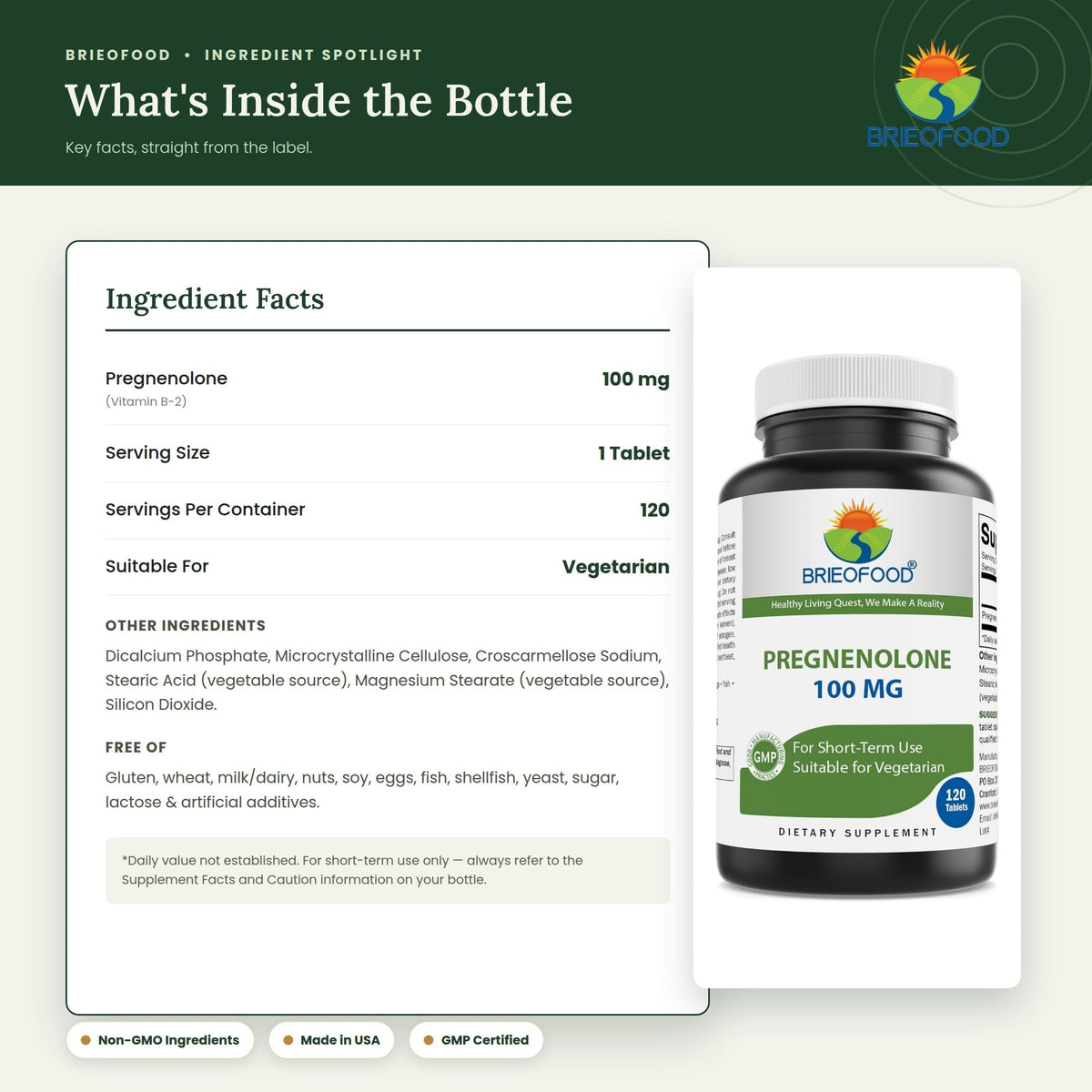 Brieofood Complément Alimentaire 100 mg 120 Comprimés - étiquette