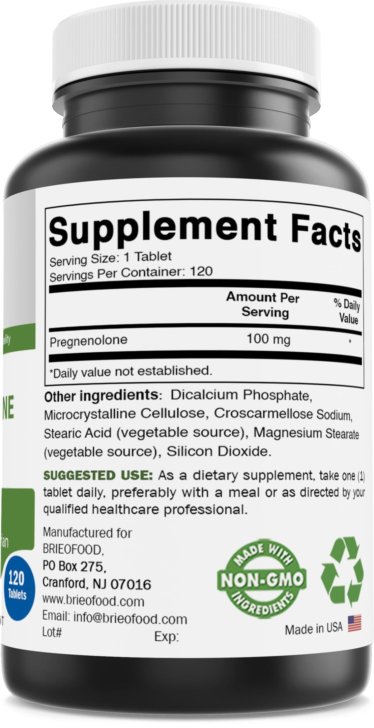Brieofood Complément Alimentaire 100 mg 120 Comprimés - flacon ouvert