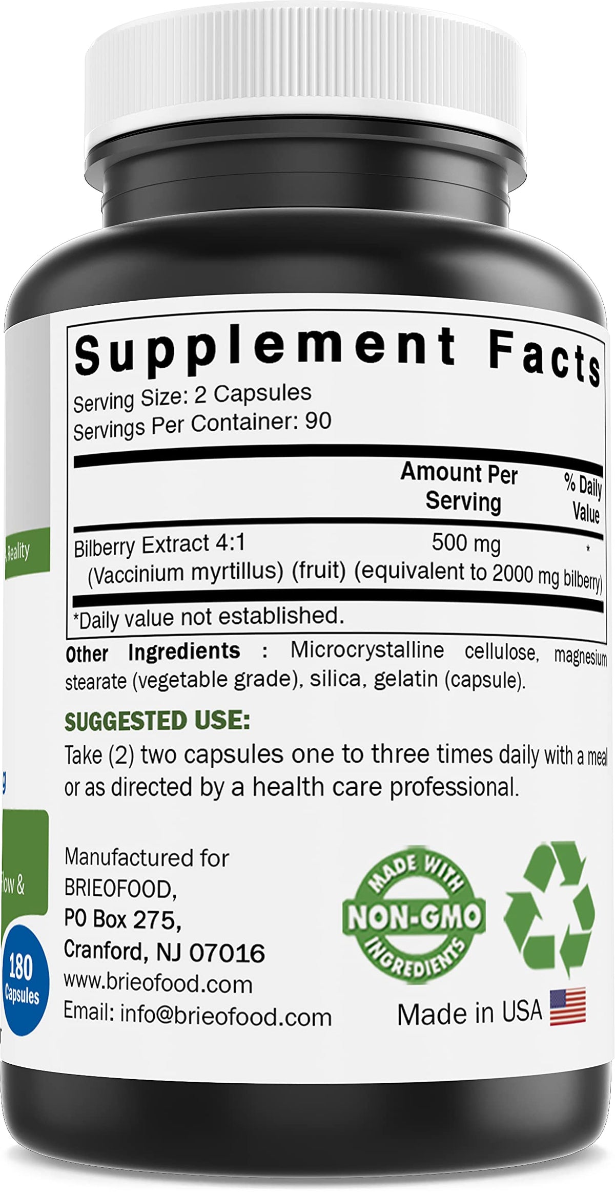 Brieofood Extrait de Myrtille 2000 mg - capsules sur fond blanc