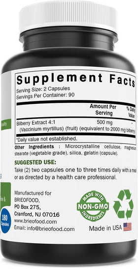 Brieofood Extrait de Myrtille 2000 mg - capsules sur fond blanc
