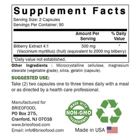 Brieofood Extrait de Myrtille 2000 mg - étiquette du flacon
