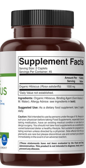 Brieofood Hibiscus Bio 1500mg comprimés, gros plan sur le comprimé