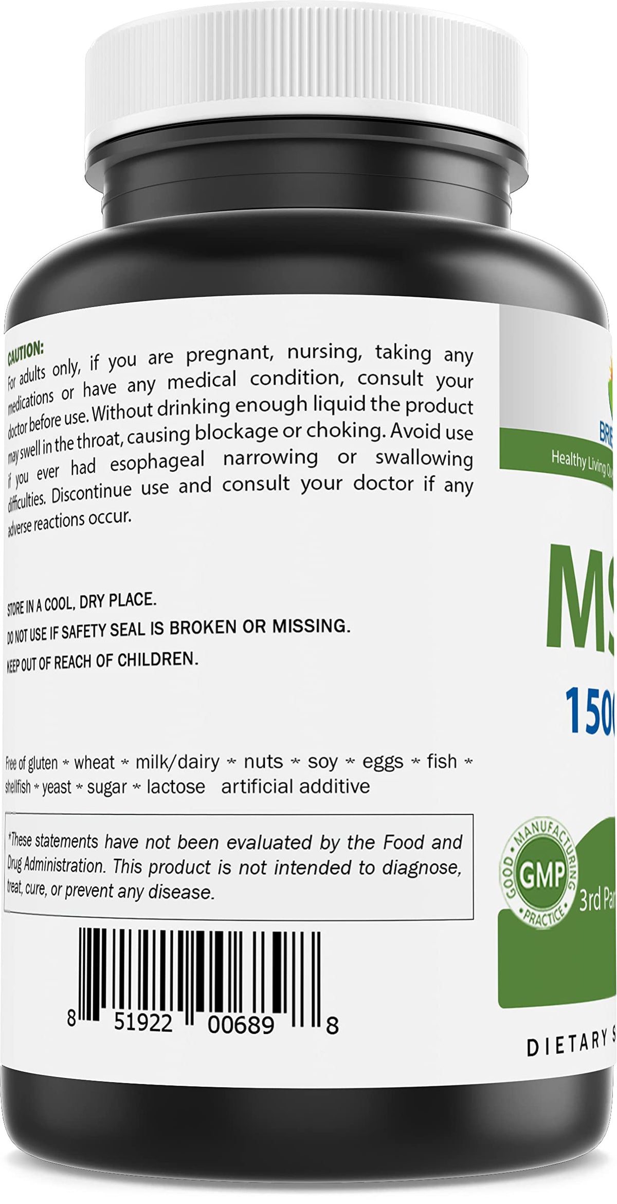 Brieofood MSM 1500mg 180 Tablettes - affichage des ingrédients