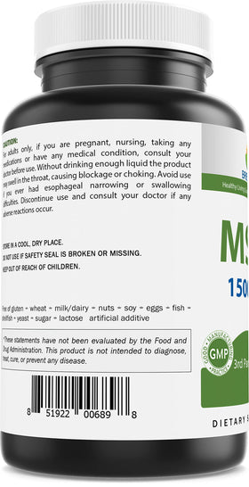 Brieofood MSM 1500mg 180 Tablettes - affichage des ingrédients