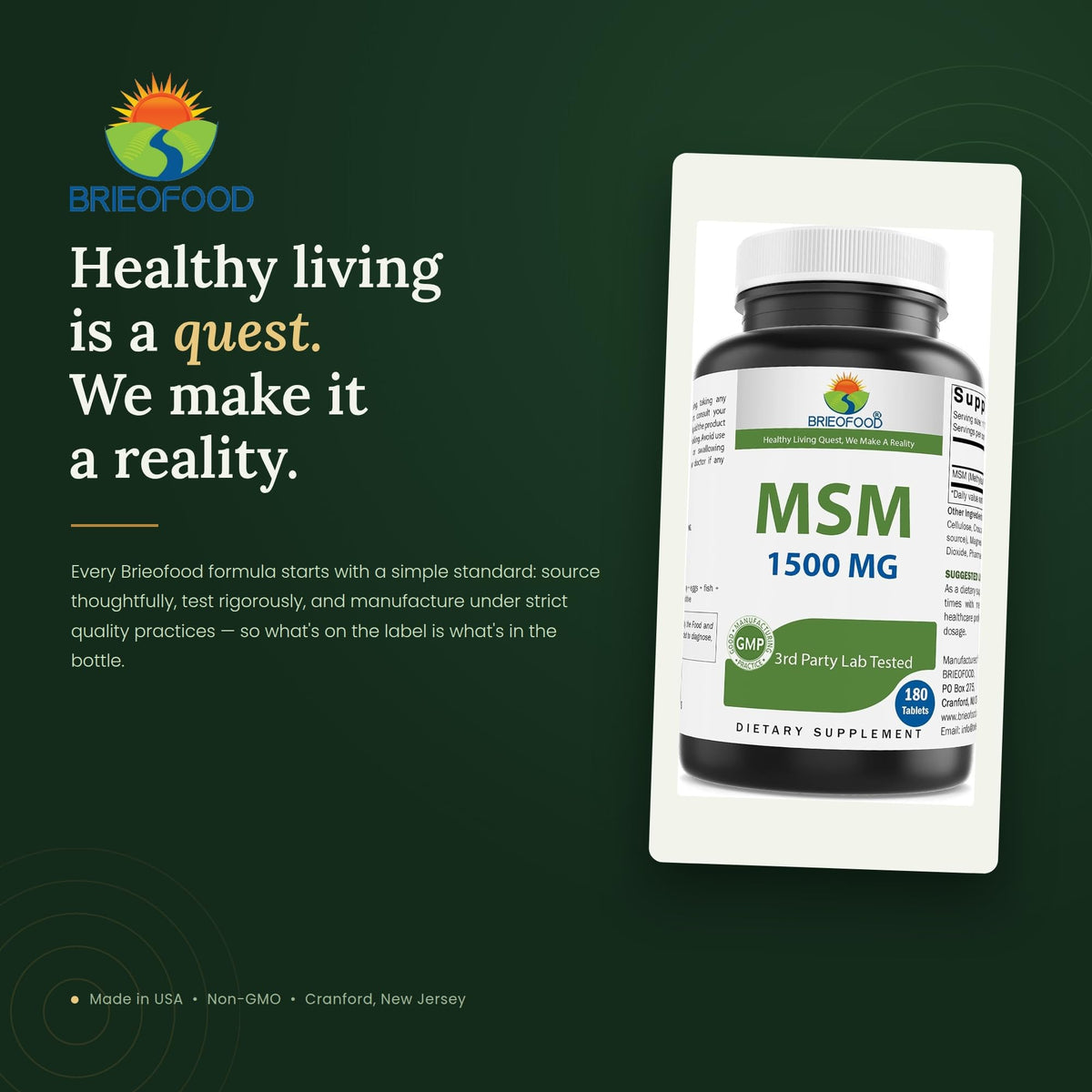 Brieofood MSM 1500mg 180 Tablettes - mode de vie actif