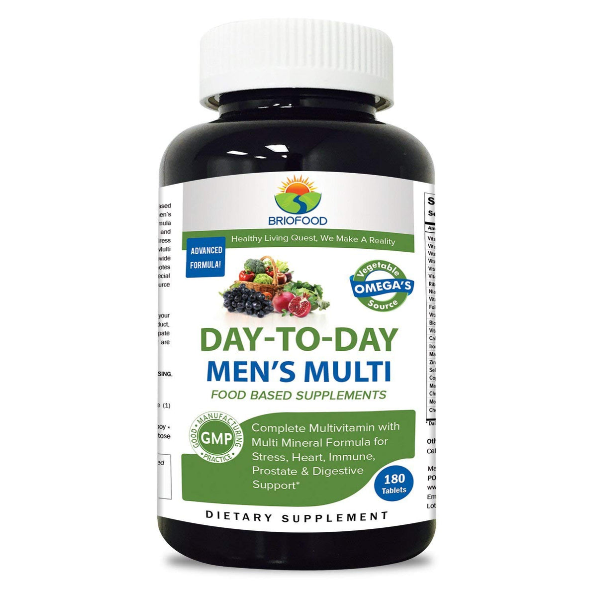 Brieofood Multivitamines Quotidiennes pour Hommes 180 Comprimés, vue de face