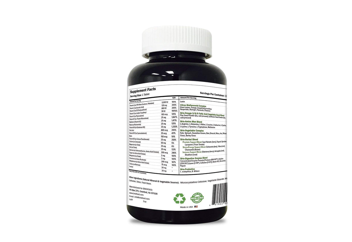 Brieofood Multivitamines Quotidiennes pour Hommes, vue latérale de l'emballage