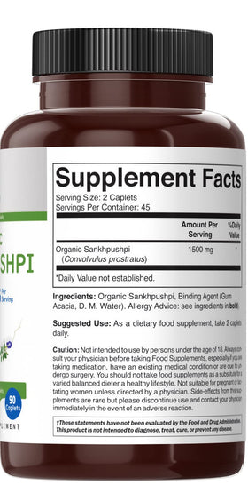Brieofood Sankhpushpi 1500mg prise de tablette avec un verre d'eau