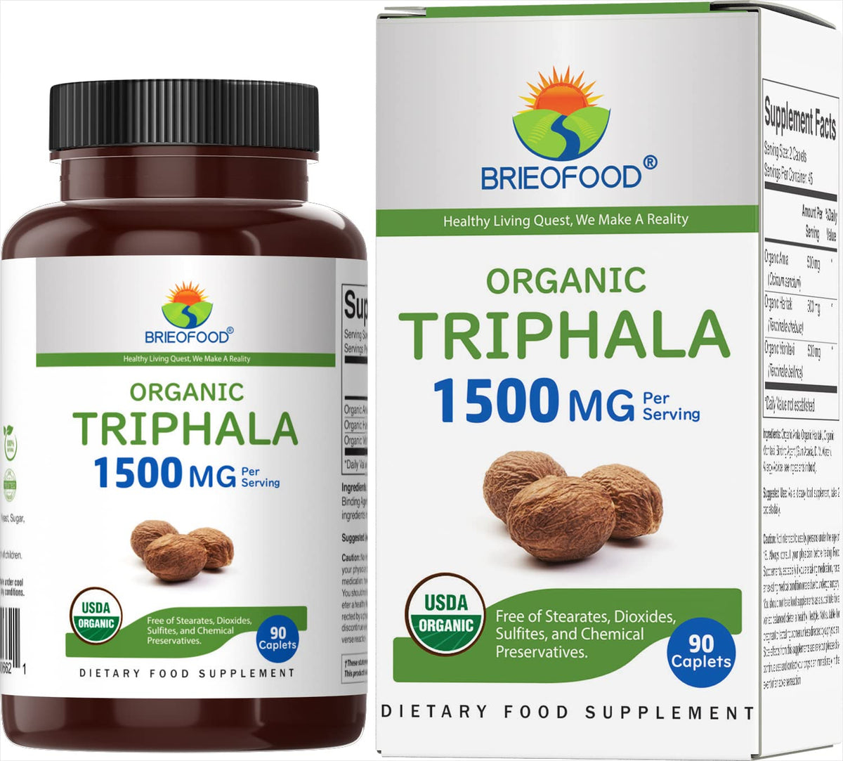 Brieofood Triphala Bio 1500mg boîte avant vue