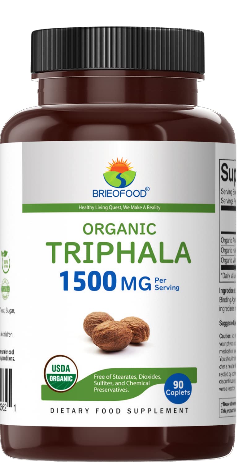 Brieofood Triphala Bio 1500mg comprimés dans un bol