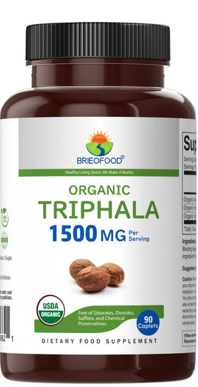 Brieofood Triphala Bio 1500mg comprimés dans un bol