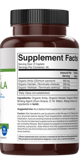 Brieofood Triphala Bio 1500mg comprimés sur une table