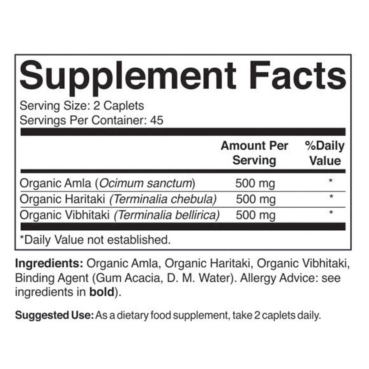 Brieofood Triphala Bio 1500mg étiquette détaillée