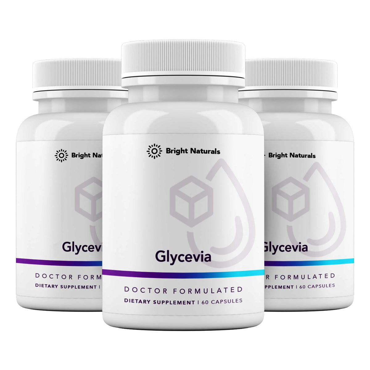 Bright Naturals Glycevia boîte avant avec étiquette et capsules