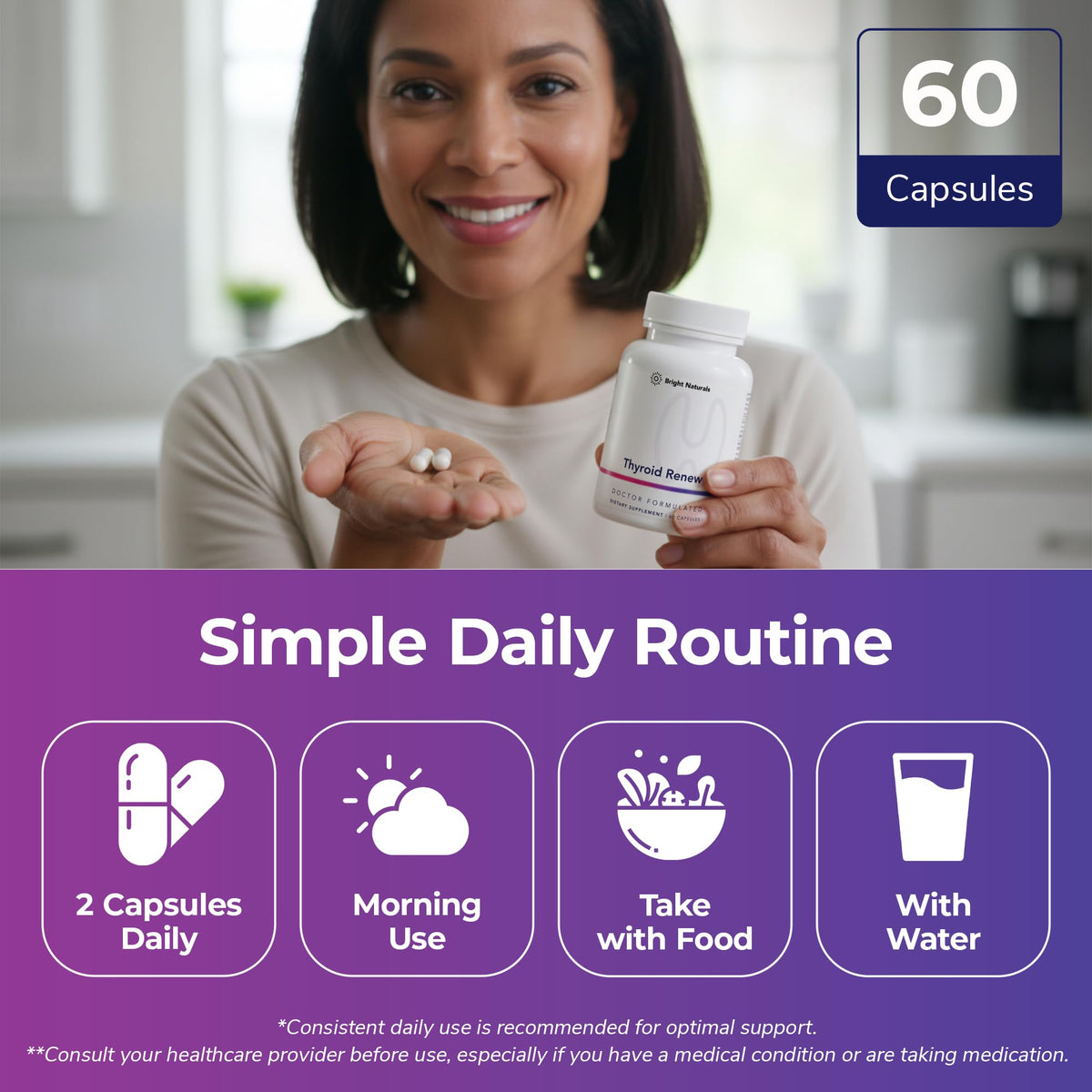 Bright Naturals Thyroid Renew - capsules avec verre d'eau