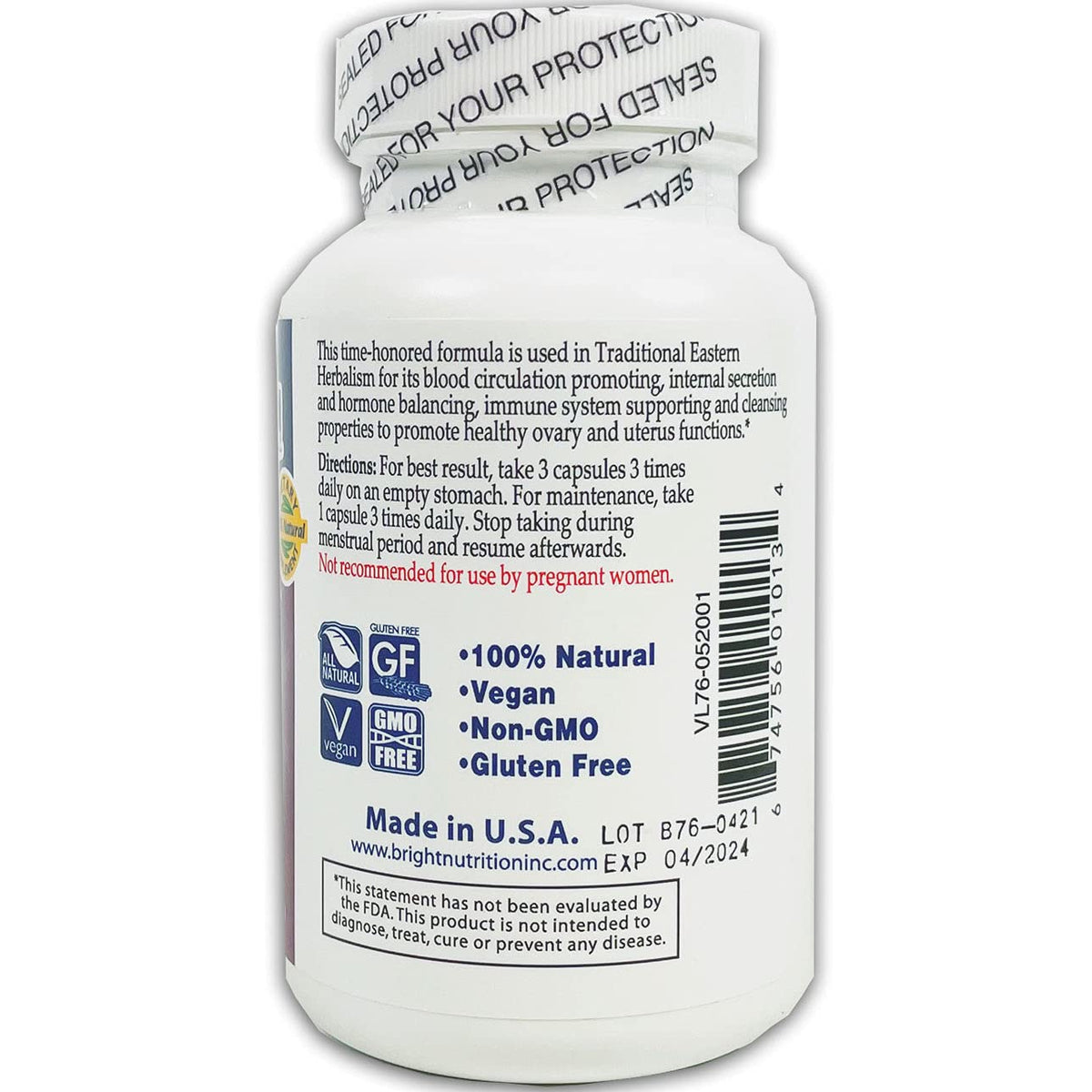Bright Nutrition FibroBlend 120 Capsules côté avec description des ingrédients