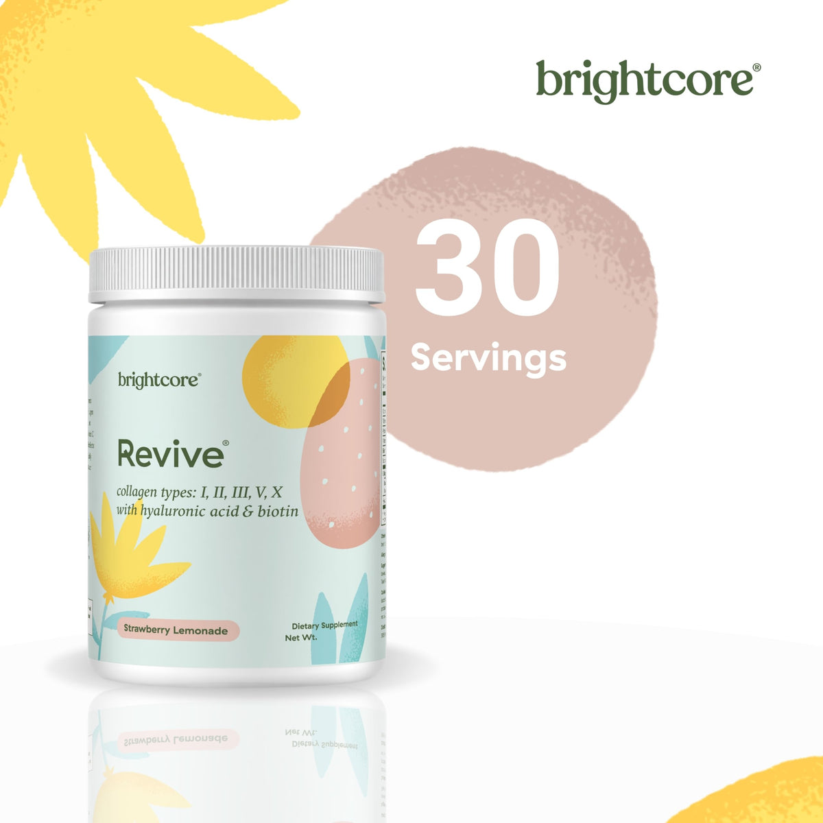 Brightcore Poudre de Protéine Multi-Collagène 372g avec limonade à la fraise
