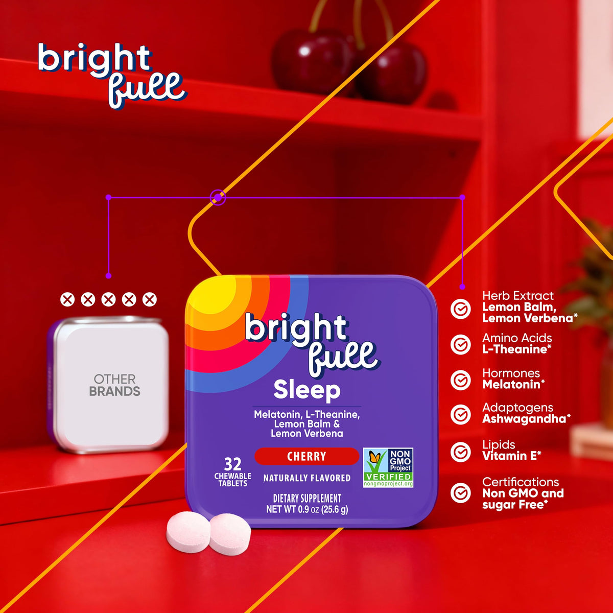 BRIGHTFULL comprimés à mâcher cerise, vue de profil