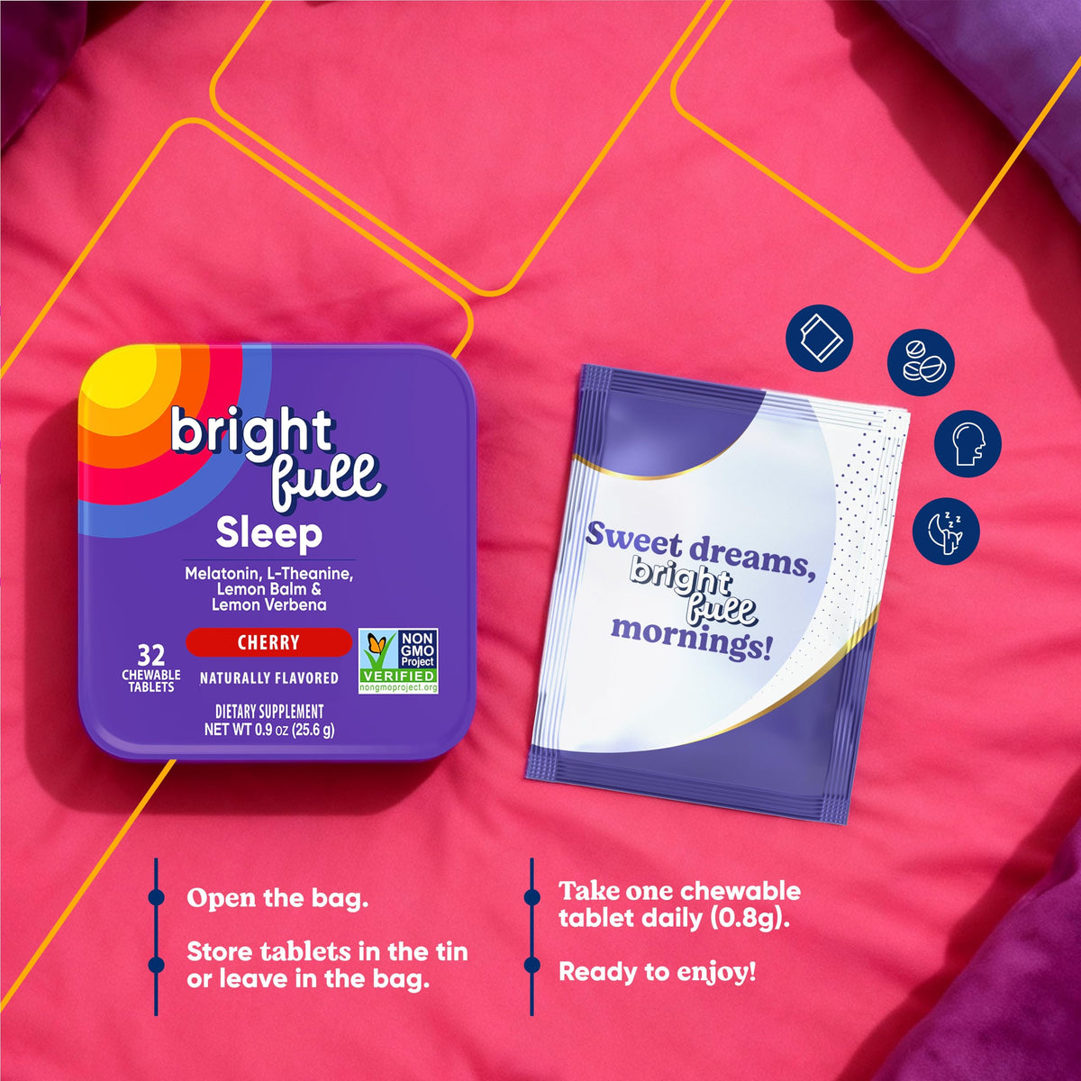 BRIGHTFULL comprimés à mâcher, présentation sur un bureau