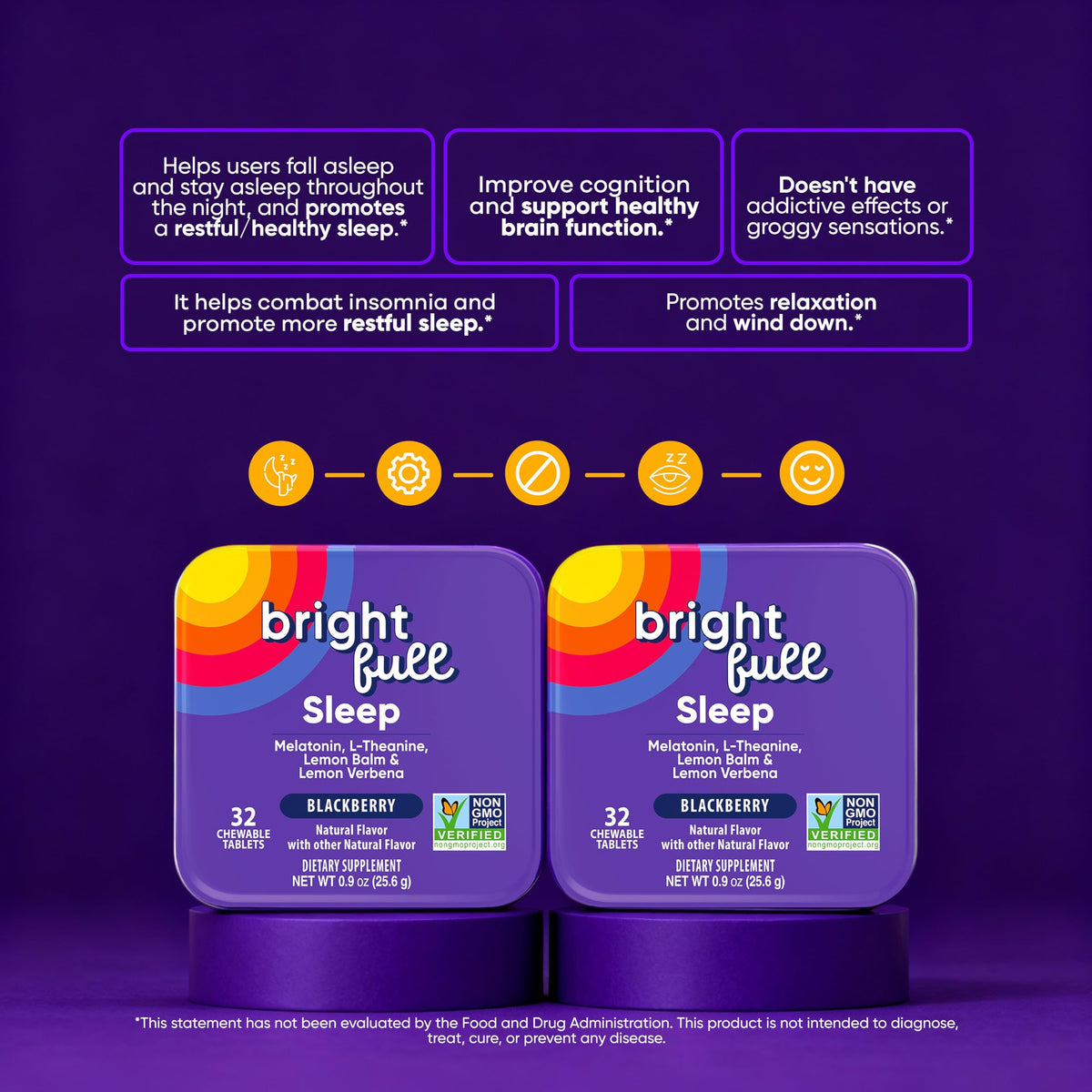 BRIGHTFULL comprimés à mâcher sommeil, boîte fermée avec étiquette visible