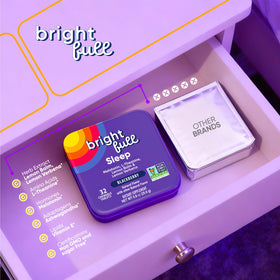 BRIGHTFULL comprimés à mâcher sommeil, présentation en gros plan avec une tablette visible