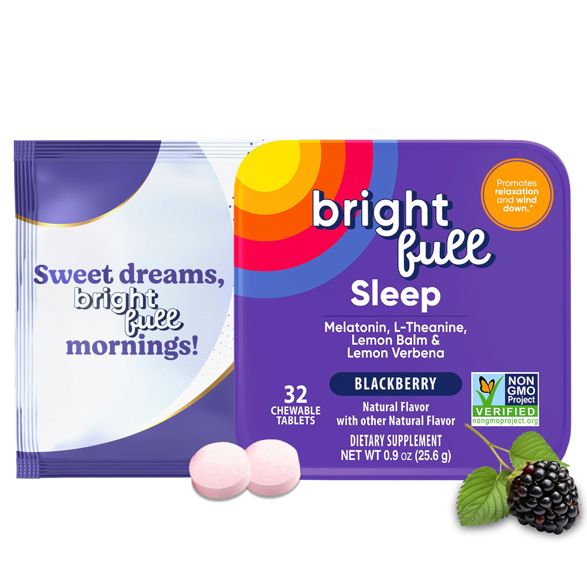 BRIGHTFULL comprimés à mâcher sommeil saveur mûre, boîte de 32 unités