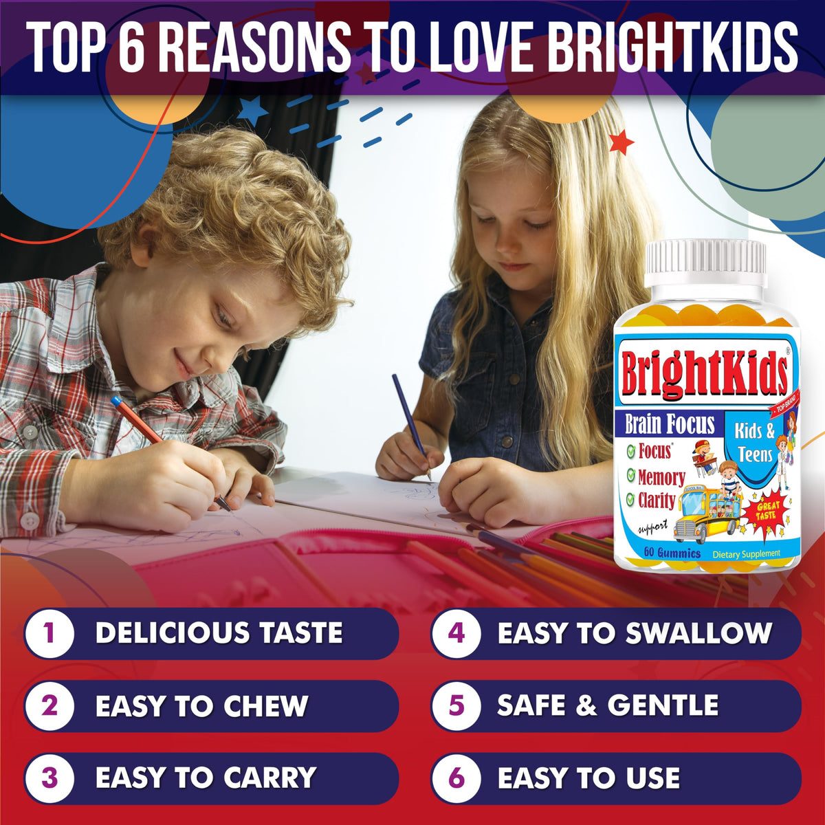 BrightKids Gummies Cérébrales citron saveur, vue de haut