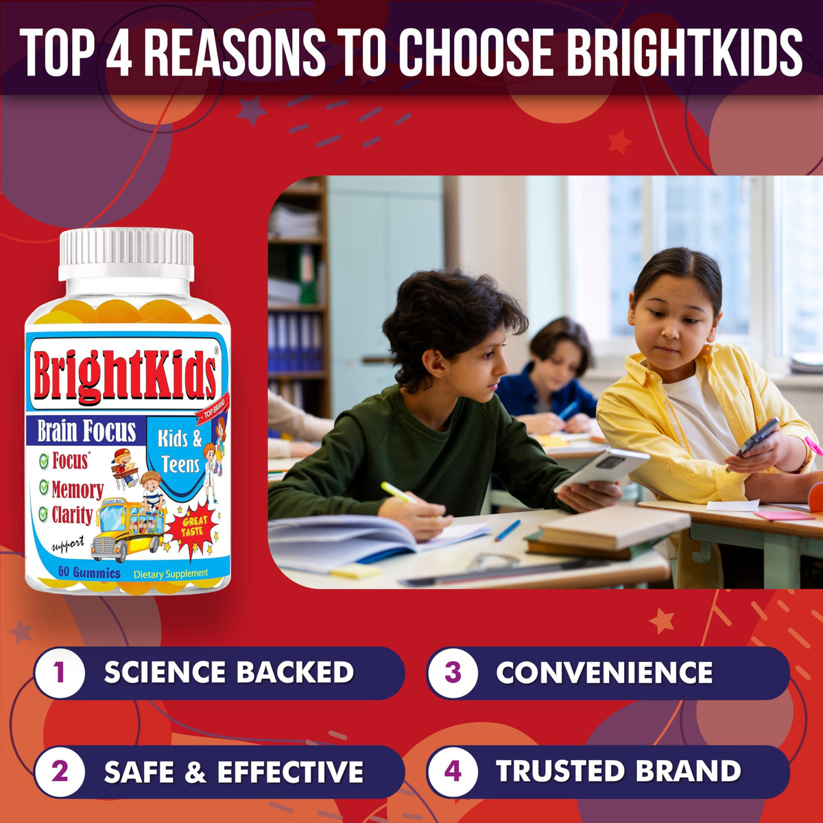 BrightKids Gummies Cérébrales, enfant prenant un gummy