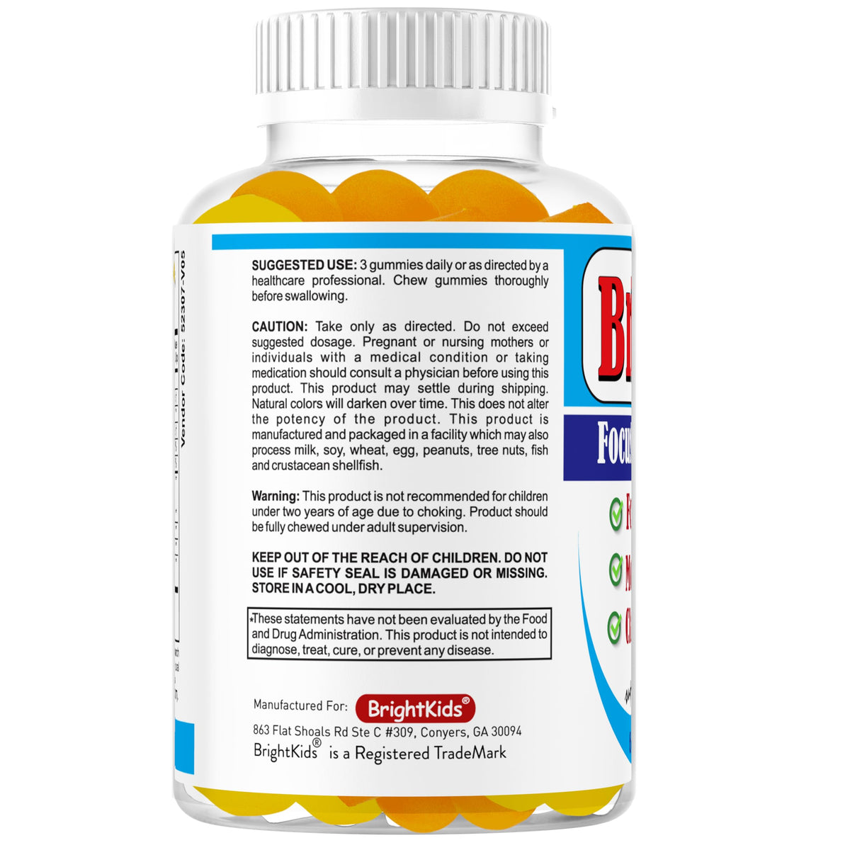 BrightKids Gummies Cérébrales, ingrédients sur l'étiquette