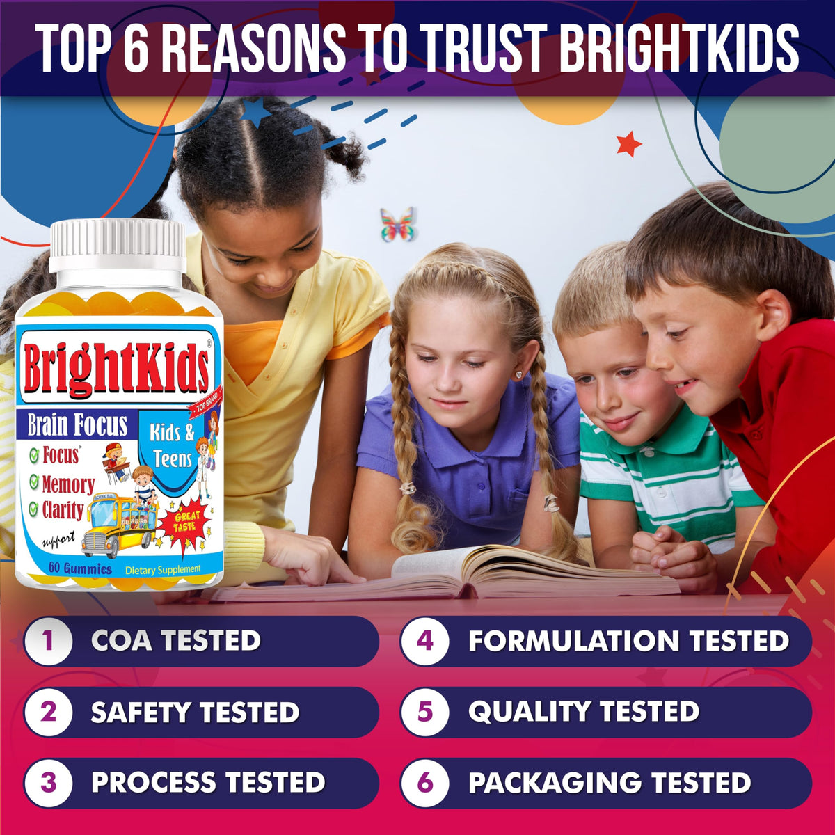 BrightKids Gummies Cérébrales, présentation des gummies sur une table