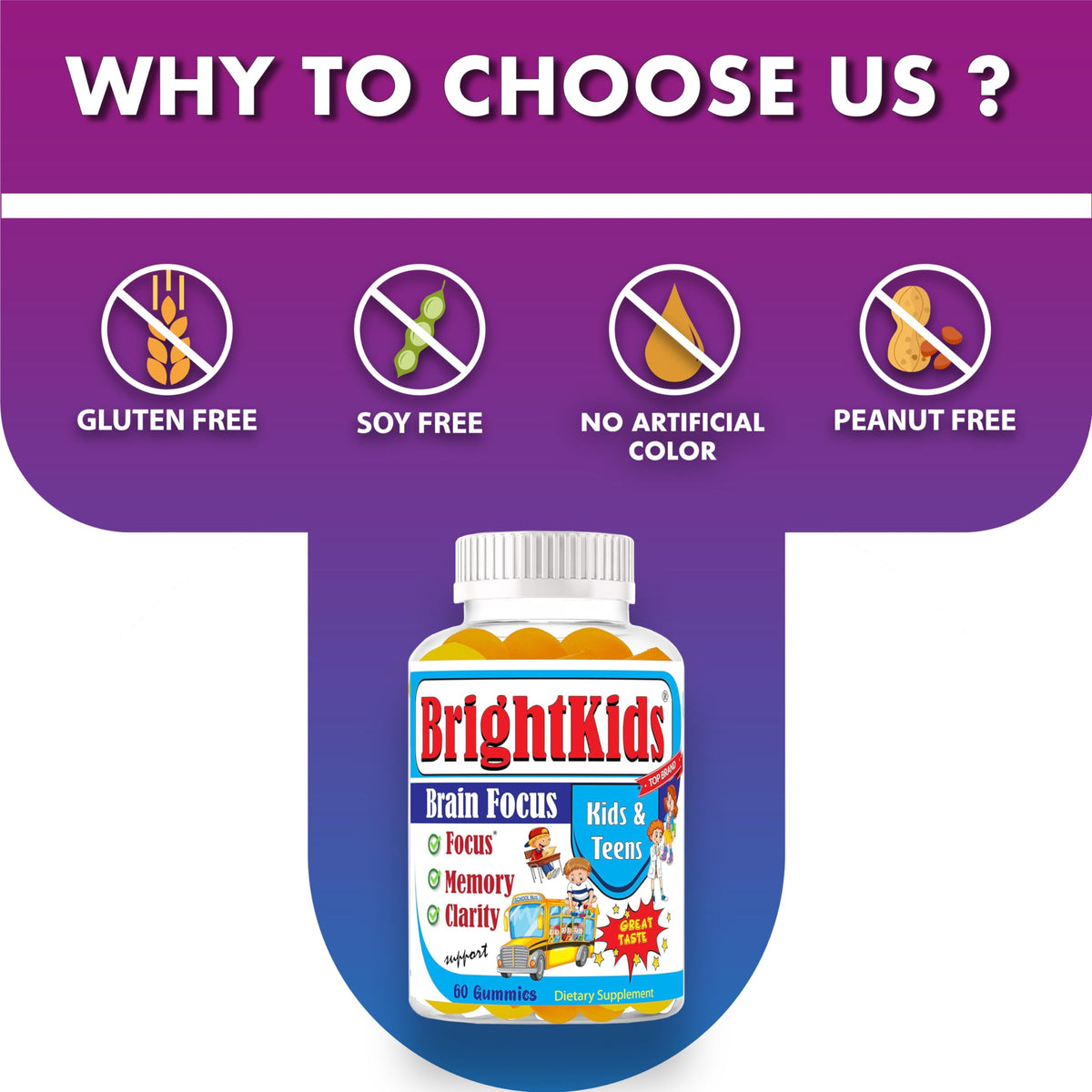 BrightKids Gummies Cérébrales, vue des gummies dans le pot