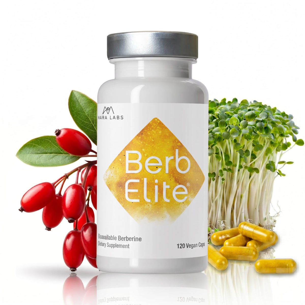 BrocElite BerbElite 350mg Berbérine HCL et Complexe de Graines de Brocoli, vue avant