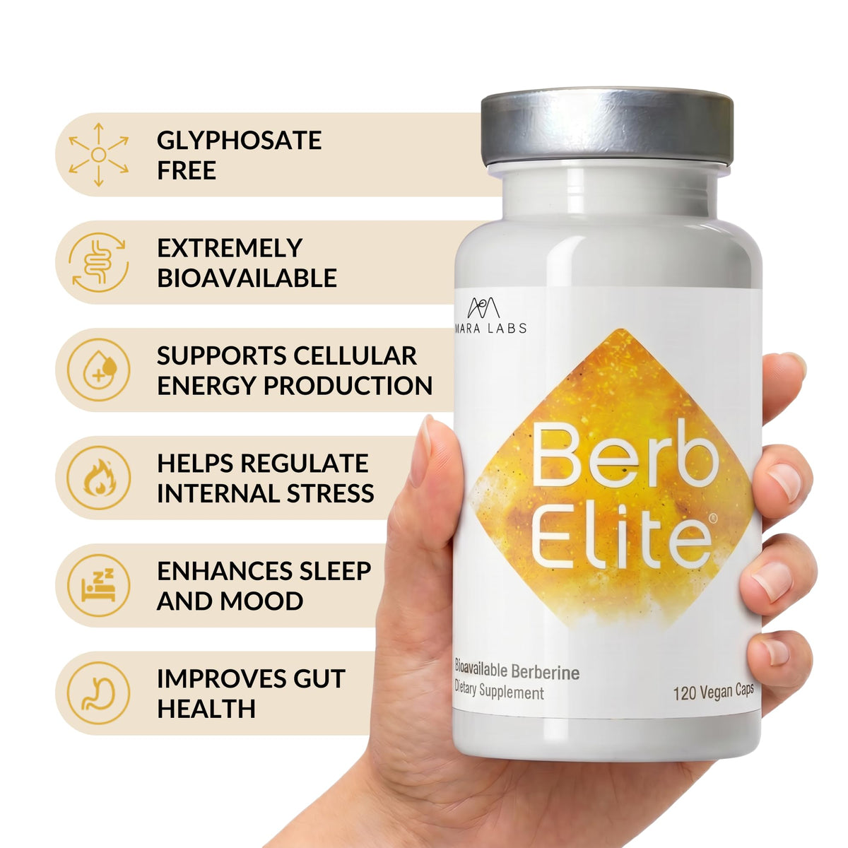 BrocElite BerbElite 350mg, capsules sur une table