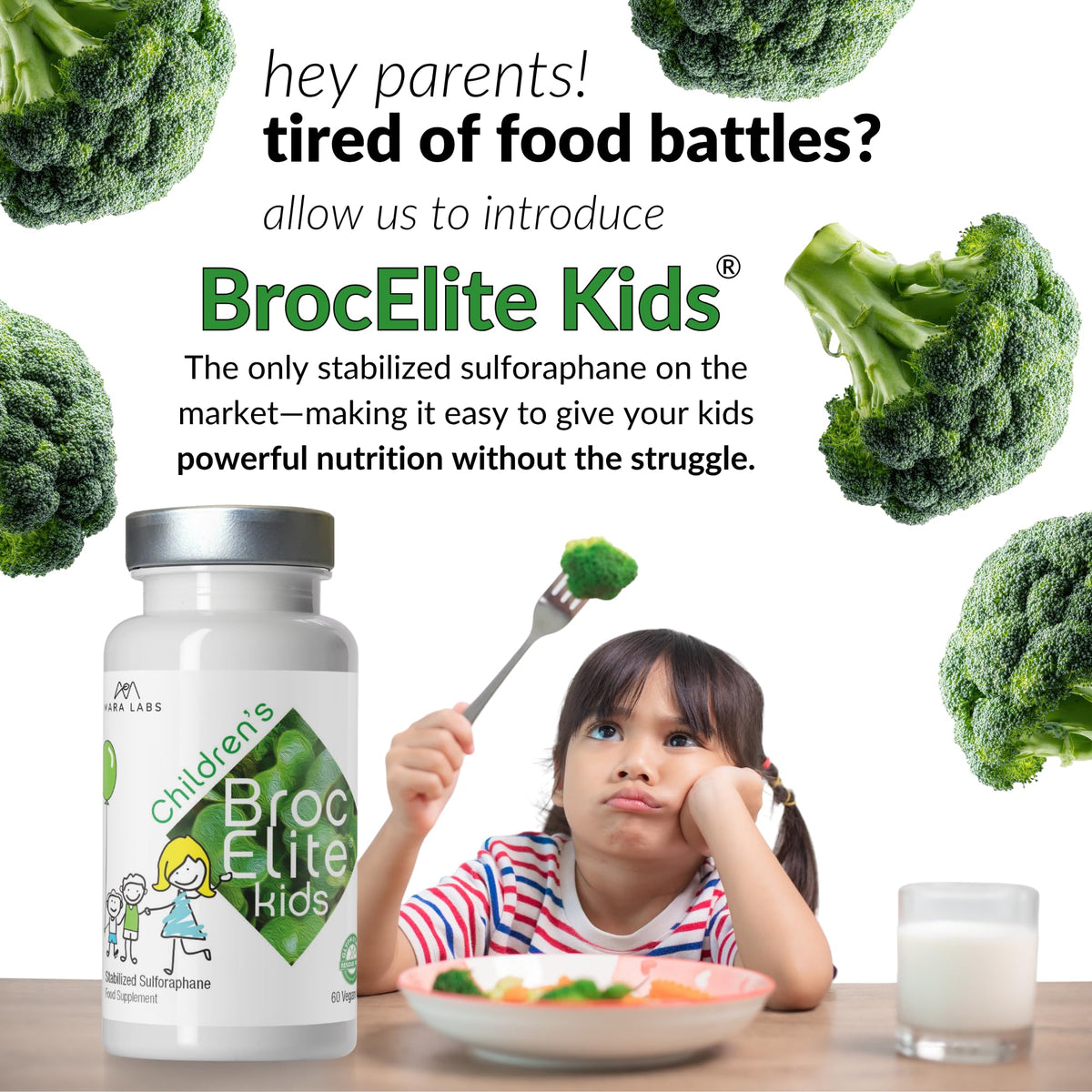 BrocElite Kids 60 capsules sur une table en bois