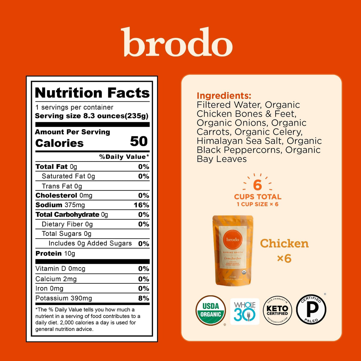 Brodo bouillon de poulet bio préparé dans un bol