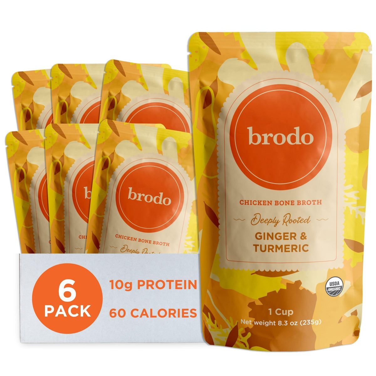 Brodo bouillon de poulet biologique avec curcuma et gingembre, sachet avant
