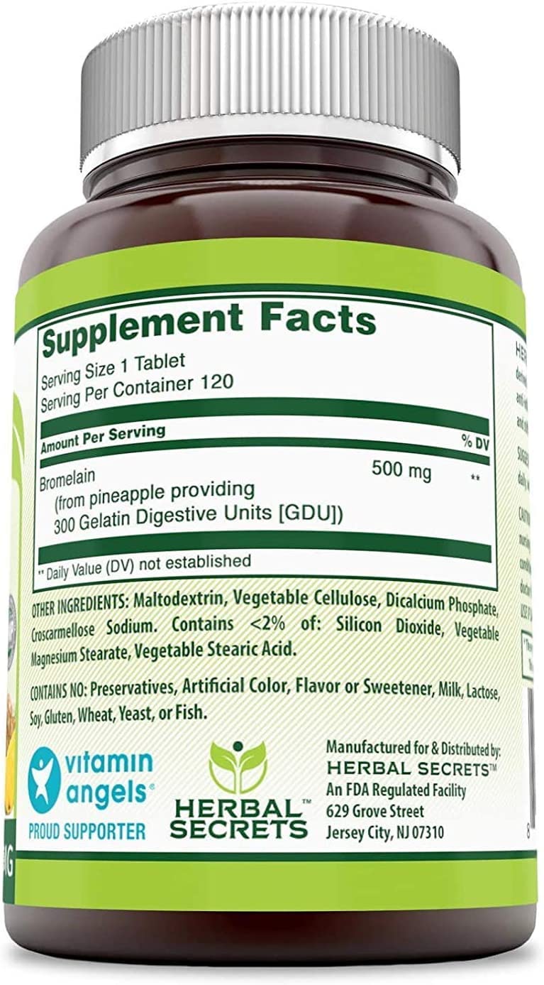 Bromélaïne 500 mg Herbal Secrets tablettes sur fond blanc