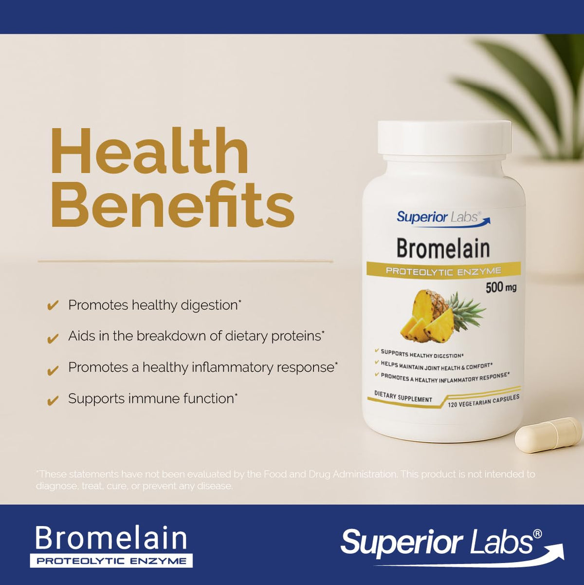 Bromélaïne 500mg quality Labs capsules végétales sur fond blanc