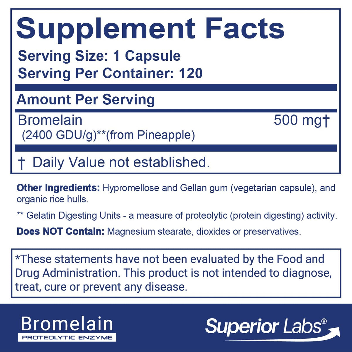 Bromélaïne 500mg quality Labs étiquette et informations nutritionnelles