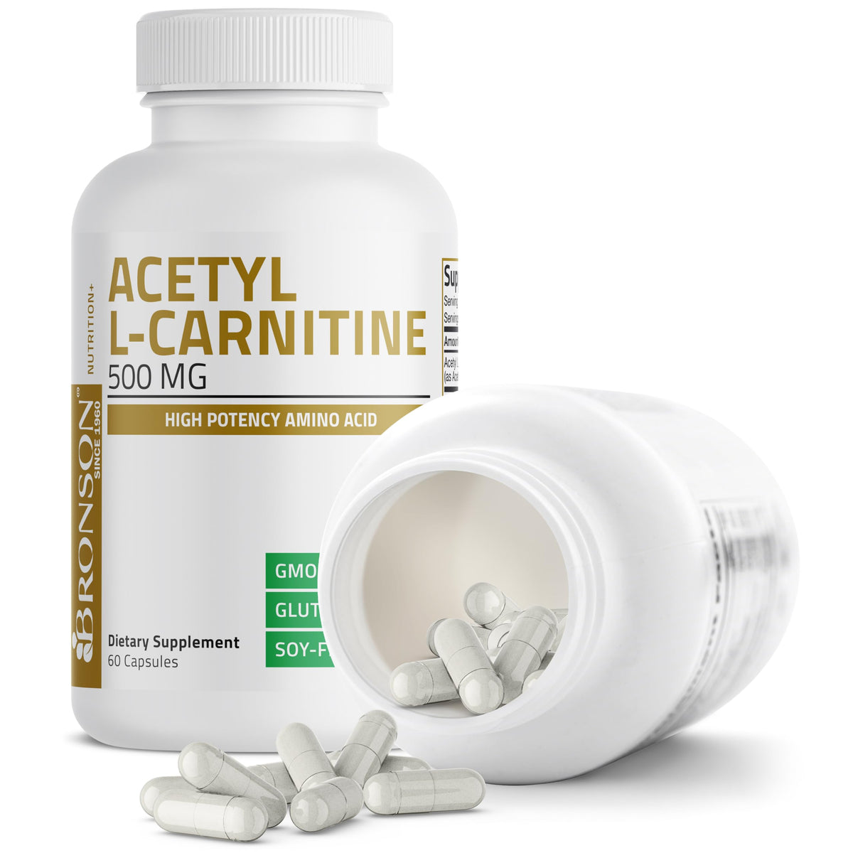 Bronson Acetyl L-Carnitine 500 mg capsules, dos de la boîte