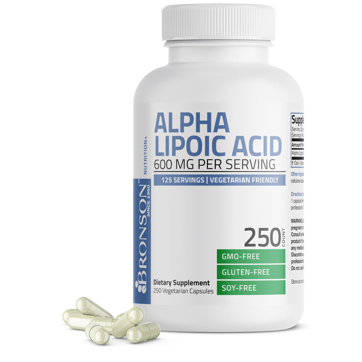 Bronson Acide Alpha Lipoïque 600 mg 250 capsules vue de face