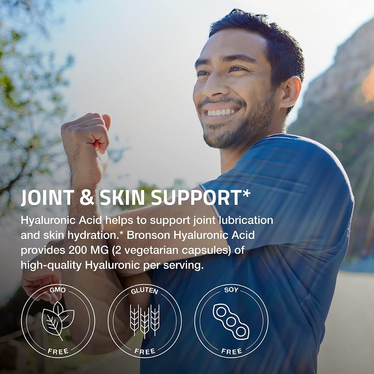 Bronson Acide Hyaluronique 200 mg 100 capsules, présentation sur fond neutre