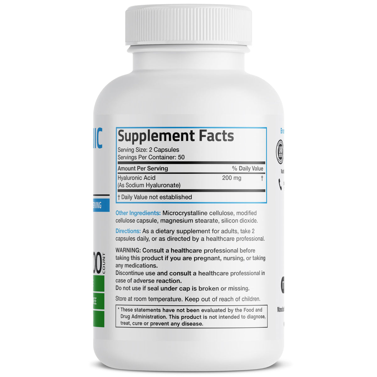 Bronson Acide Hyaluronique 200 mg capsules à l'intérieur du flacon