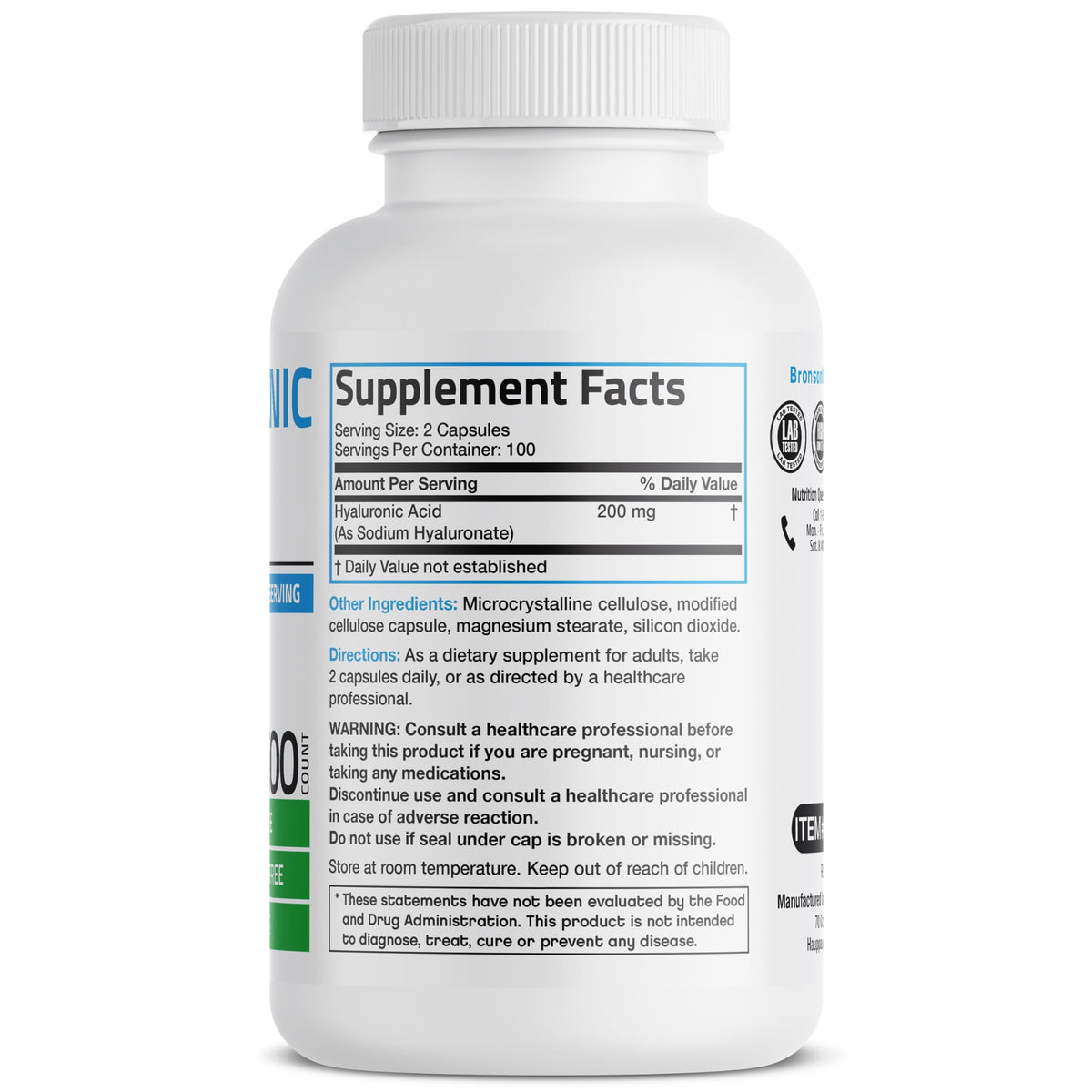 Bronson Acide Hyaluronique 200 mg étiquette de produit
