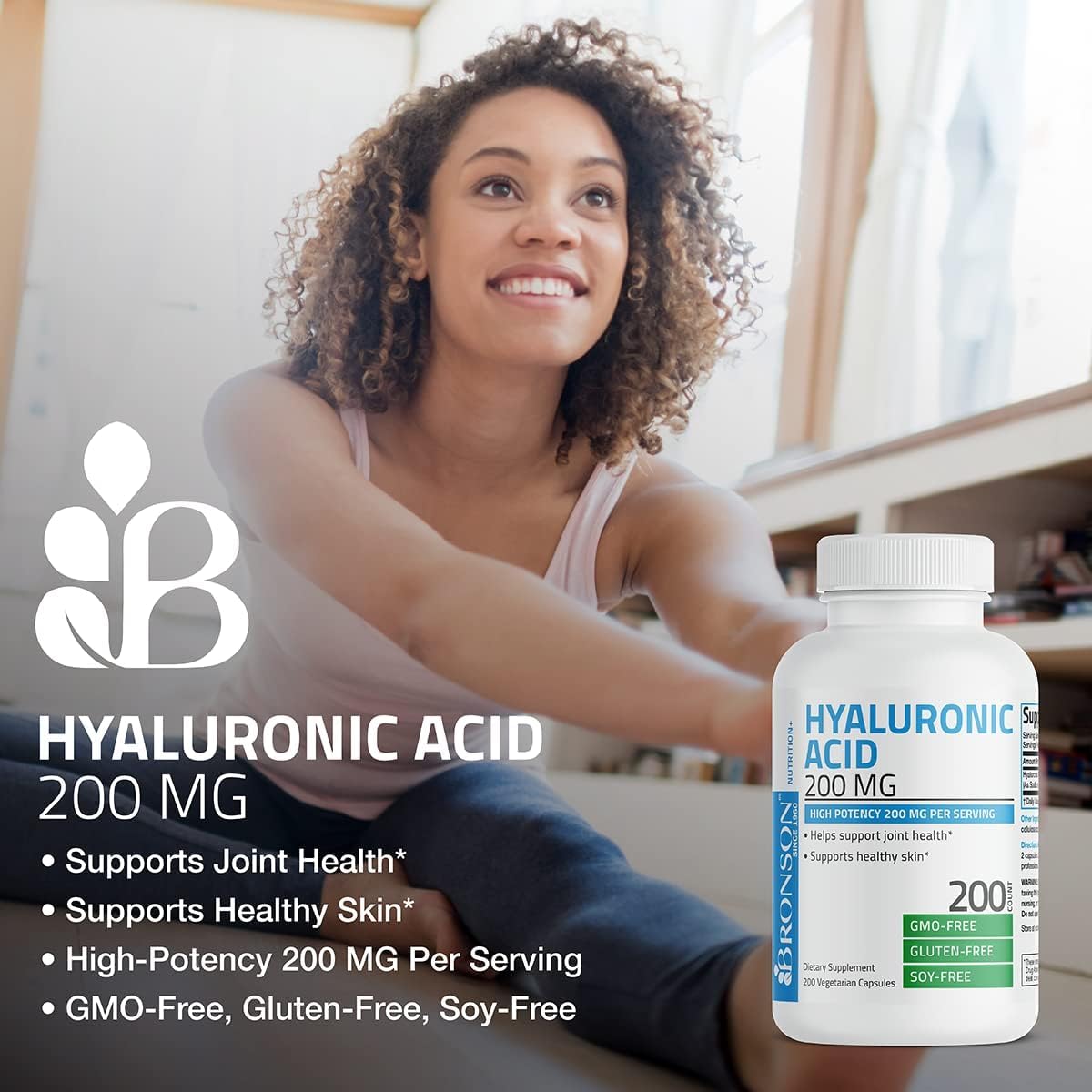Bronson Acide Hyaluronique 200 mg, étiquette du produit